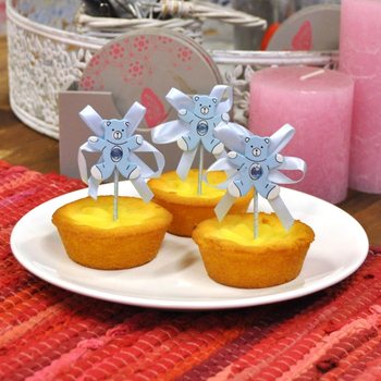 BABYSHOWER CUPCAKE-PINNE - BL&Aring; BJ&Oslash;RN (12 stk.)