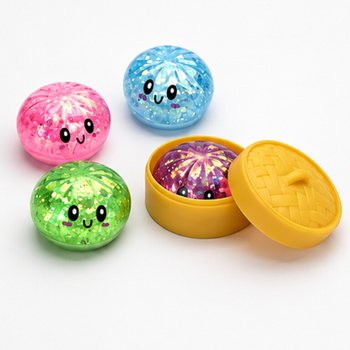 RAGE - Squishy GLITTER Bun Dumplings LITEN (M&aring;l 5.5 x 5.5 x 3 cm) - Viral 2026 Fidget Toy (24 stk.)