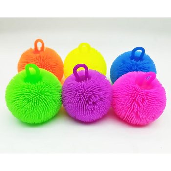 PUFFERBALL MED STERKE FARGER - 8CM - I DISPLAY (12 stk.)