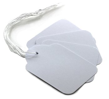 Hvite Smykkeetiketter med Strikk - 1,5x2,4 cm (100 stk.)