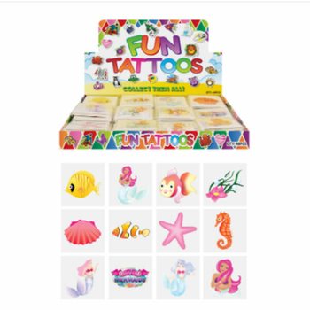 MORSOMME TATTOOS - MODELL: HAVFRUE / MERMAID, 12 Tatoveringer per pakke I DISPLAY (48 stk.)