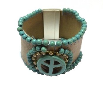 Ibiza Armbånd Taupe/Turkis Peace (1 stk)