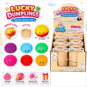 RAGE - LUCKY DUMPLINGS - Squishy Bun Dumplings STOR Str. 8.5 x 8.5 x 4.8 Cm - I DISPLAY (12 stk.)