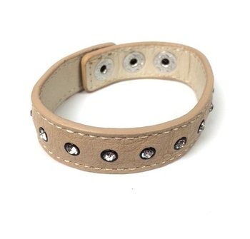 Ibiza Armbånd i Skinnlook Krem med Strass (1 stk)