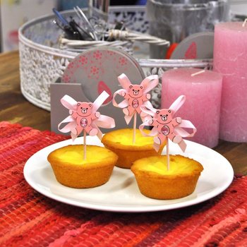 Cupcake-pinner Baby - Rosa Bj&oslash;rn (12 stk.)