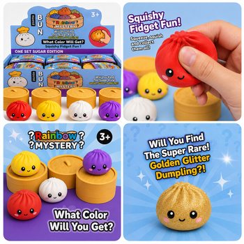 RAGE - Squishy SUGAR EDITION Bun Dumplings STOR (8.5 x 8.5 x 4.8 cm) - Viral 2026 Fidget Toy (12 stk.)