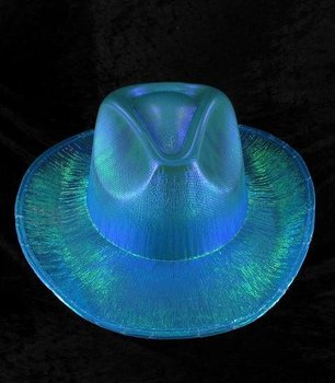 GLITTER COWBOY-HATT - BL&Aring; (6 stk.)