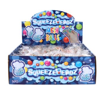 SQUEEZY BEADZ KLEMMEBOLLER MED NETT I DISPLAY (36 stk.)