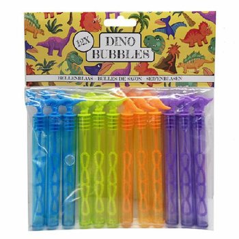 Fargede dinosaur s&aring;pebobler staver (12-pakning)