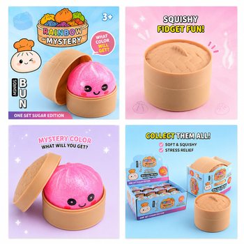 RAGE - Squishy SUGAR EDITION Bun Dumplings LITEN (5.3 x 5.3 x 4.1 cm) Viral 2026 Fidget Toy (24 stk.)