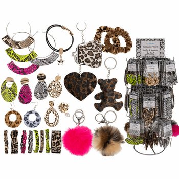 **MEGA-BILLIG** KOMPLETT ANIMAL PRINT DISPLAY MED SMYKKER OG TILBEHØR (180 stk.)