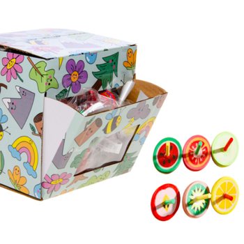 SNURREBASSER I TRE MED FRUKTPRINT - I DISPLAY (42 stk.)