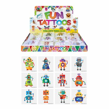 MORSOMME TATOVERINGER - MODELL: ROBOT, Hver pakke har 12x Tatoveringer I DISPLAY (48 stk.)