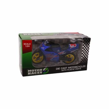 SUPER SPORT MOTORSYKKEL DIE CAST, SKALA 1:24 I DISPLAY (24 stk.)