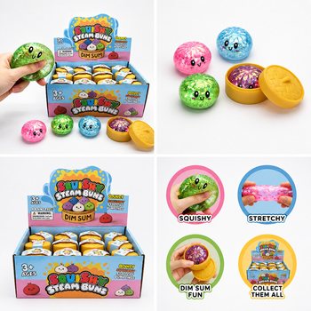 RAGE - Squishy GLITTER Bun Dumplings LITEN (M&aring;l 5.5 x 5.5 x 3 cm) - Viral 2026 Fidget Toy (24 stk.)