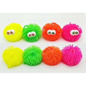 PUFFERBALL MED &Oslash;YNE - 10CM - I DISPLAY (12 stk)