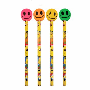 Glade Smiley-blyanter med viskel&aelig;r (24 stk)