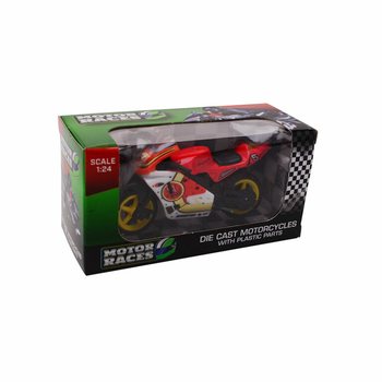 SUPER SPORT MOTORSYKKEL DIE CAST, SKALA 1:24 I DISPLAY (24 stk.)