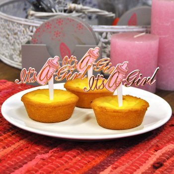 Muffinsstikkere F&oslash;dsel - It's a Girl (12 stk.)