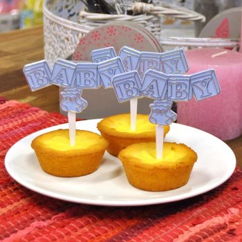 F&Oslash;DSEL CUPCAKEPINNE - BABYBL&Aring; (12 stk.)
