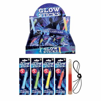 Glowstick Knekklys - 15 cm med snor - miksede farger i display (12 stk.)