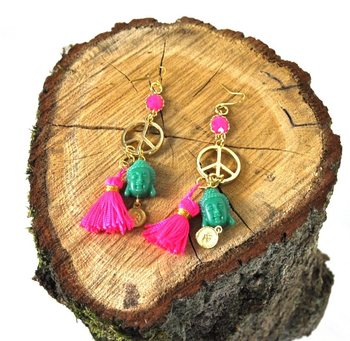 Øredobber Fuchsia / Grønn Buddha (1 stk.)
