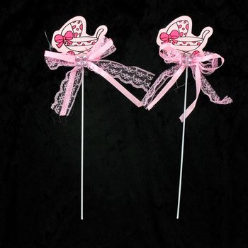 Kakepynt til Babyshower - Rosa Barnevogn (12 stk.)