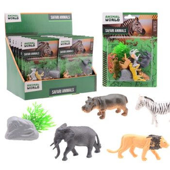 ANIMAL WORLD - SAFARI DYR LEKESETT 10 DELER P&Aring; KORT - I DISPLAY (12 stk.)
