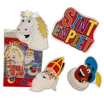 SINTERKLAAS SINT & PIET - DOBBELSIDIG DEKORASJONSSKILT-SETT, 4 DELER (6 stk.)