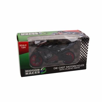 SUPER SPORT MOTORSYKKEL DIE CAST, SKALA 1:24 I DISPLAY (24 stk.)