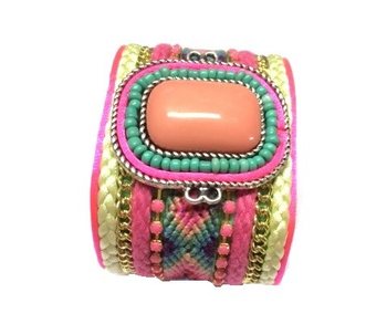 Bredt armbånd med rosa stein (1 stk.)