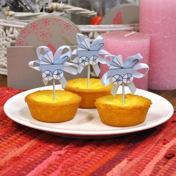 Cupcake-topper til Baby Shower - Bl&aring; Barnevogn (12 stk.)