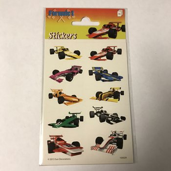 KLISTERMERKEARK: FORMEL 1 RACERBILER, 16 x 9 cm (10 stk.)