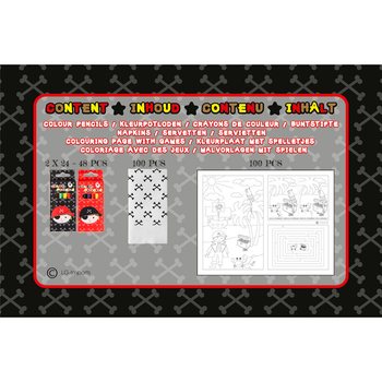 KOMPLETT HORECA-BOKS PIRAT - 48x Fargeblyantsett + 100x Fargeleggingsark + 100x Servietter (248 deler)