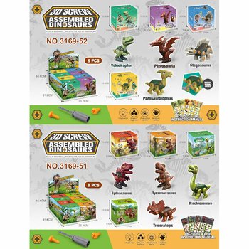 3D Dinosaur Byggesett i Gaveeske - Display (8 stk.)