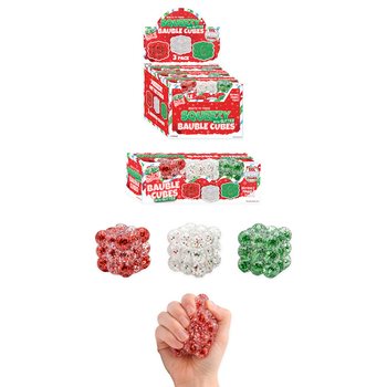 SQUEEZY GLITTER BAUBLE CUBES - MED GLITTER - SETT MED 3 KUBER - MED SUGAR-FYLL - I DISPLAY (6 SETT)
