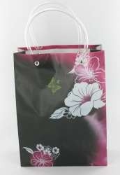 Bærepose / Gavepose Sort/Rosa/Hvit Blomst Medium (12 stk.)