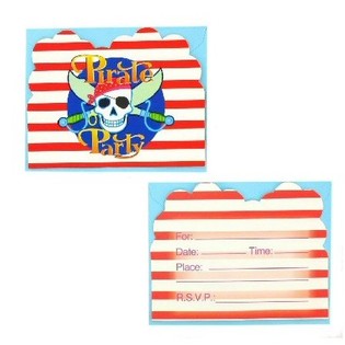 12 Invitasjonskort med Konvolutt - Pirate Party (6 sett)