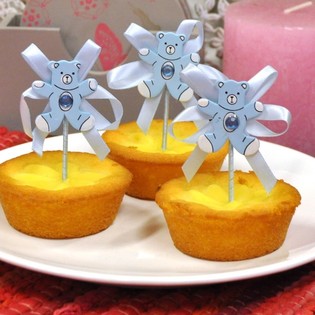 BABYSHOWER CUPCAKE-PINNE - BL&Aring; BJ&Oslash;RN (12 stk.)