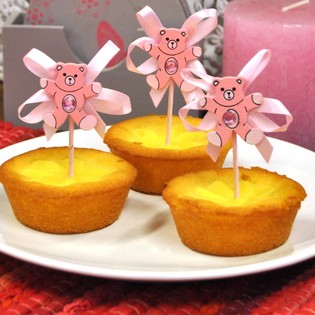 Cupcake-pinner Baby - Rosa Bj&oslash;rn (12 stk.)