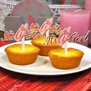 Muffinsstikkere F&oslash;dsel - It's a Girl (12 stk.)