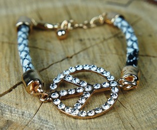 Ibiza-stil Armbånd med Peace-tegn Svart/Hvit (1 stk.)