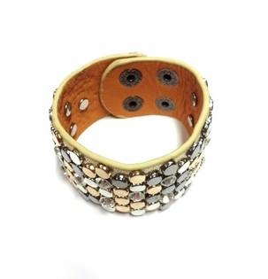 Luksus Bredt Armb&aring;nd Taupe med Nagler & Strass (1 stk)