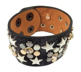 Luksus Bredt Armbånd Svart med Nitter og Strass (1 stk)