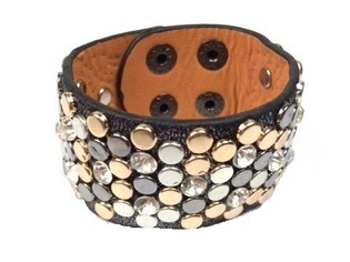 Luksus Bredt Armb&aring;nd Svart med Nagler & Strass (1 stk)