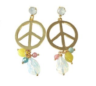 Ibiza Look Øredobber Gull Peace Hvit Krystall (1 stk.)