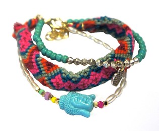 Ibiza Look Armb&aring;nd 3 Rader med Buddha (1 stk.)