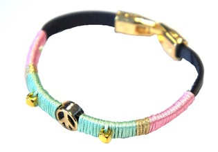 Ibiza Look Armbånd med Fredstegn Rosa/Mint (1 stk)