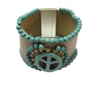 Ibiza Armbånd Taupe/Turkis Peace (1 stk)