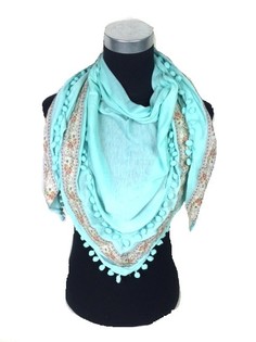 Ibiza Look Trekanttørkle Mint med Pomponer (1 stk.)